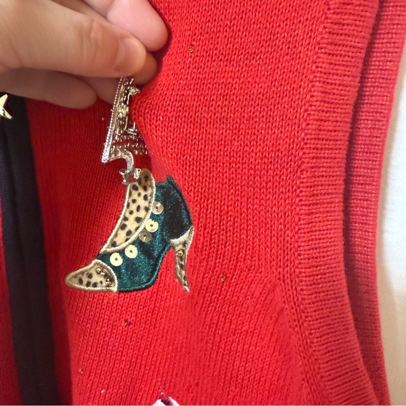 VTG Merry & Bright Red Christmas Sweater Vest Size PXL Shoes Beaded Ugly Holiday - Picture 10 of 12